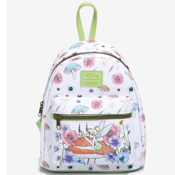 LOUNGEFLY Disney Peter Pan Grumpy Tinker Bell Forest Mini Backpack Nwt - Picture 1 of 7